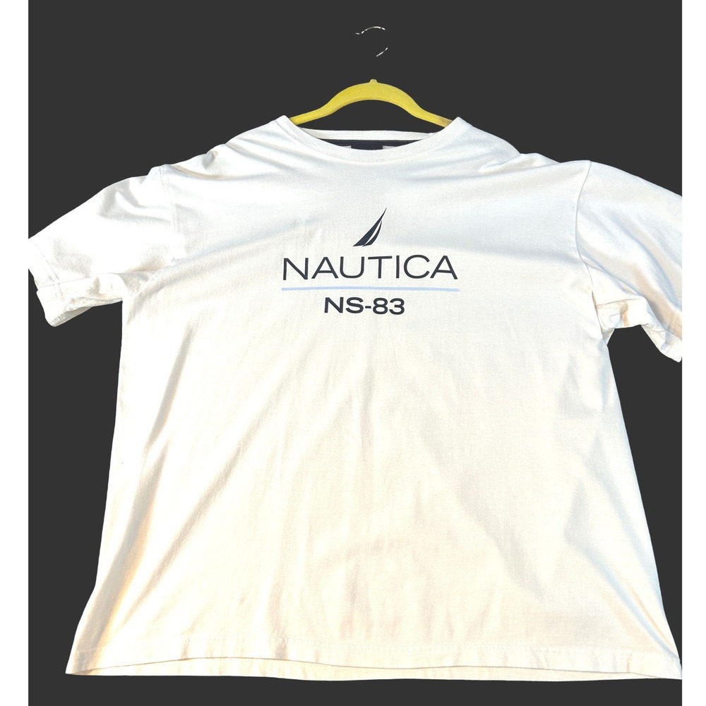 Nautica NS-83 White Graphic T-Shirt Mens Large Cotton Short Sleeve